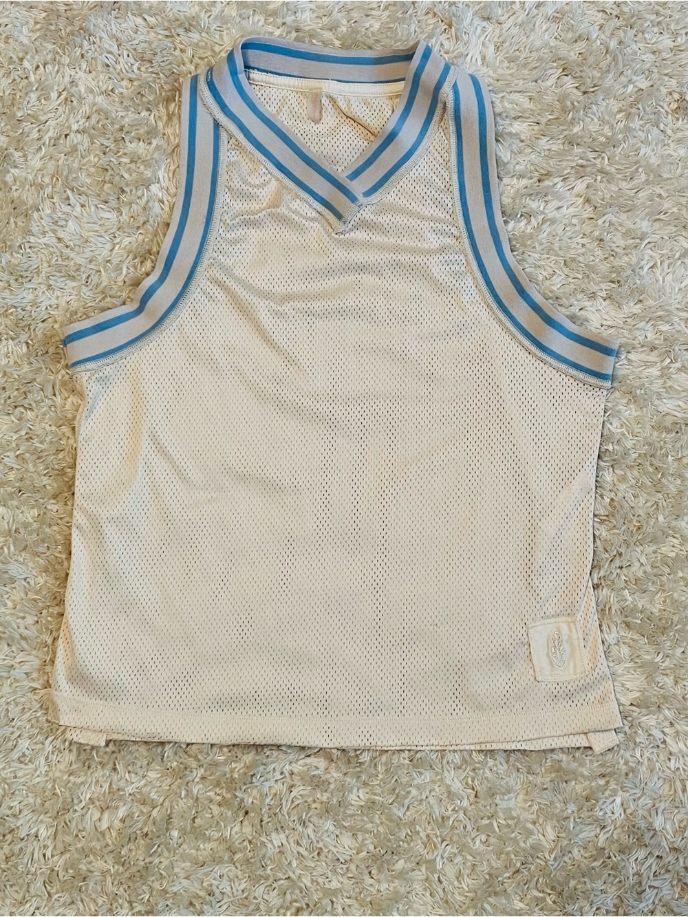 FP Movement by Free People Off White Mesh Tank with Blue Trim